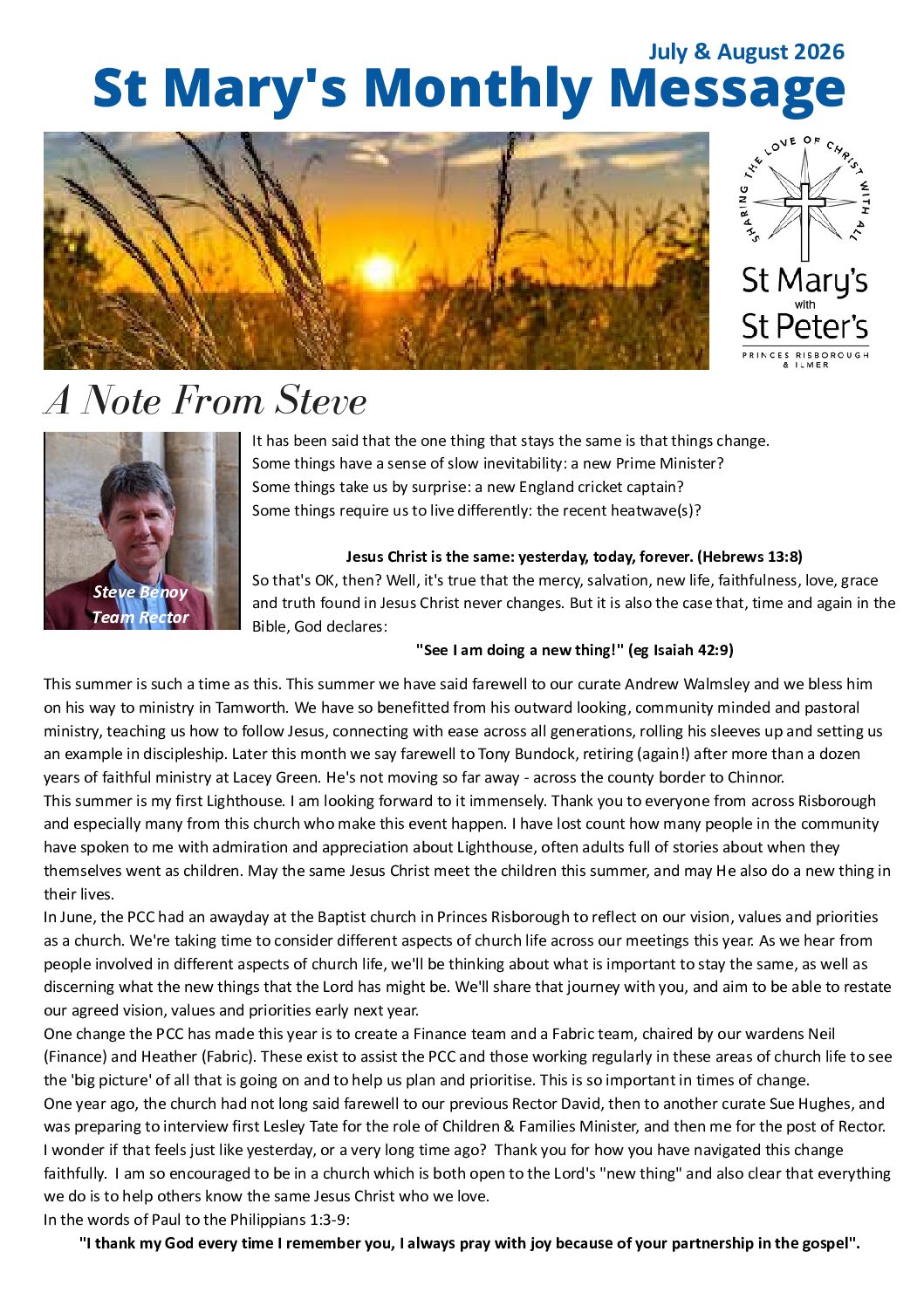 St Mary's July & August 2026 Newsletter