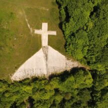 Aerial View Of The Whiteleaf Cross On Brush Hill, Near Princes Risborough, England, A Hill Figure Cut Into Chalk, Near The Ridgeway, Probably Of Prehistoric Origins